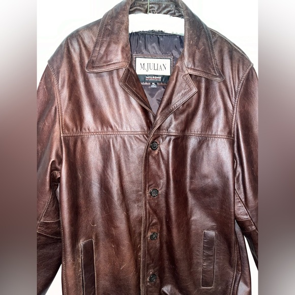 IMPRESSIVE VINTAGE WILSON’S M. JULIAN BROWN DISTRESSED LEATHER JACKET XL - Picture 2 of 12